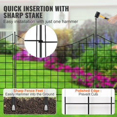 Garden Fence, 36.6in(H) x12ft(L) Animal Barrier Fence, Underground Decorative Garden Fencing with 2.5 Inch Spike Spacing, Metal Dog Fence for The Yard and Outdoor Patio, 5 Pack