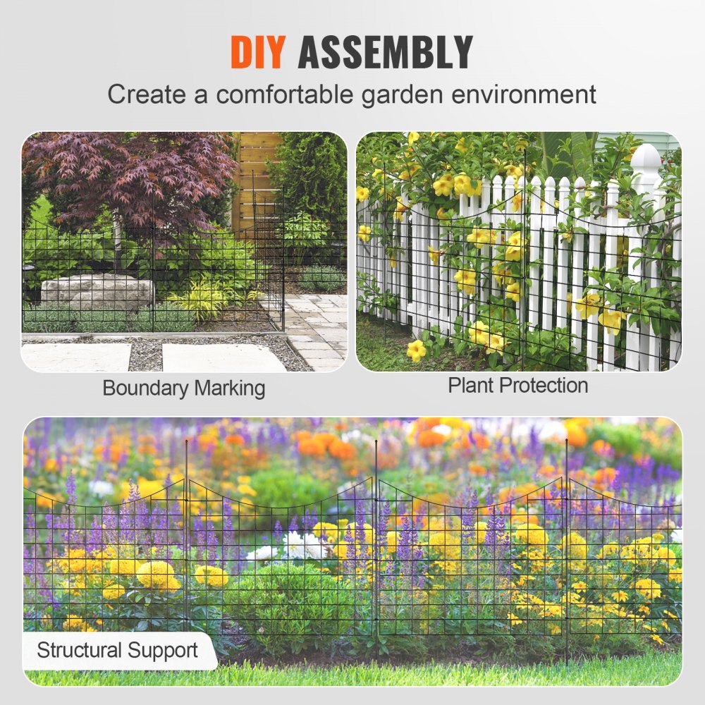 Garden Fence, 36.6in(H) x12ft(L) Animal Barrier Fence, Underground Decorative Garden Fencing with 2.5 Inch Spike Spacing, Metal Dog Fence for The Yard and Outdoor Patio, 5 Pack
