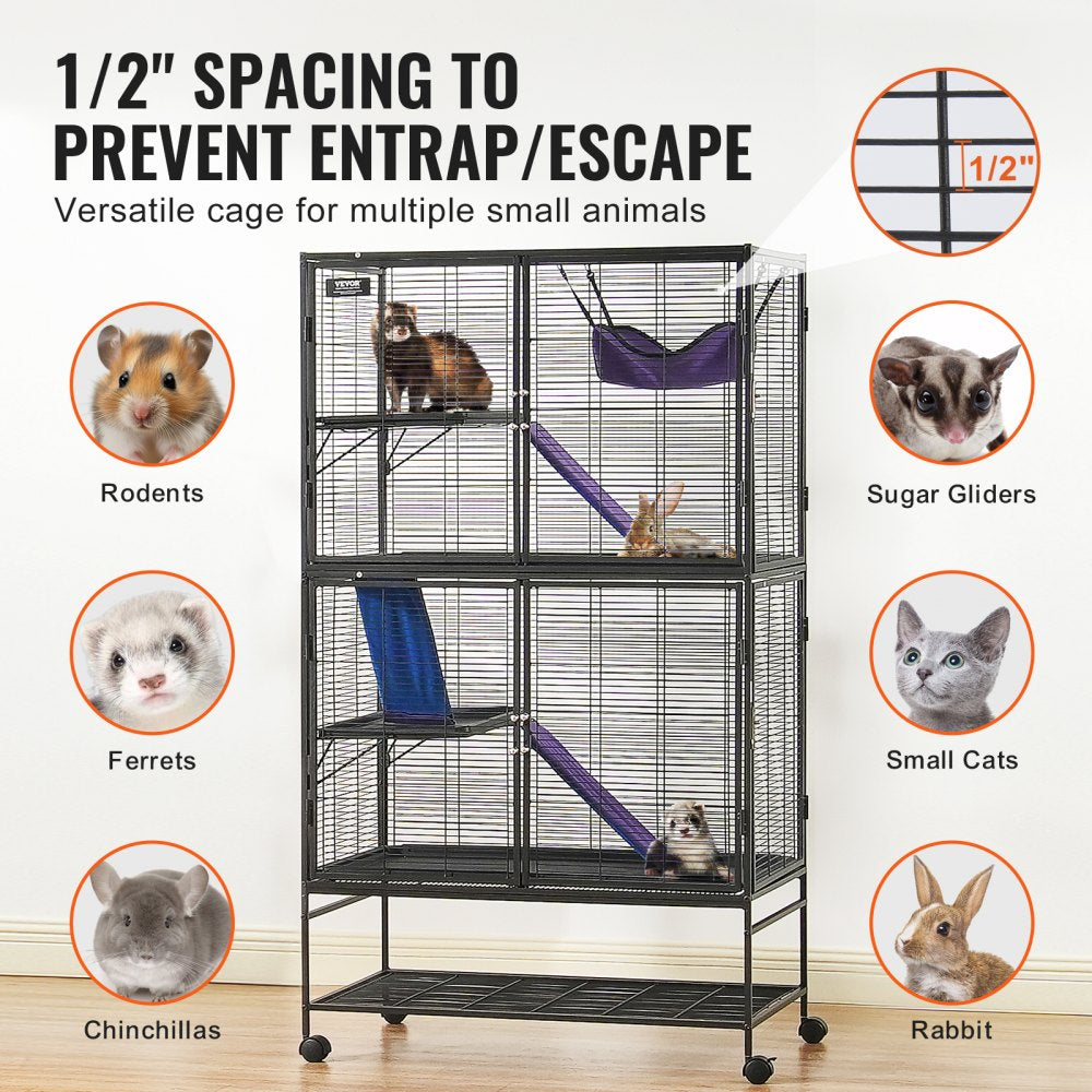 Bostome 64.6" rolling ferret cage with 4 tiers, metal construction, and lockable wheels.