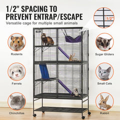 Bostome 64.6" rolling ferret cage with 4 tiers, metal construction, and lockable wheels.