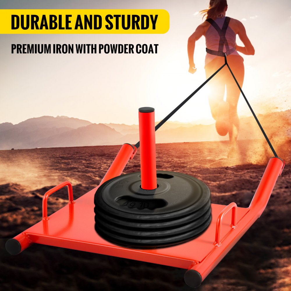 Weight Sled Push Pull Heavy High Training Sled Drag Fitness HD Power Speed Training Sled for Athletic Exercise and Fitness Strength Training ( Red )