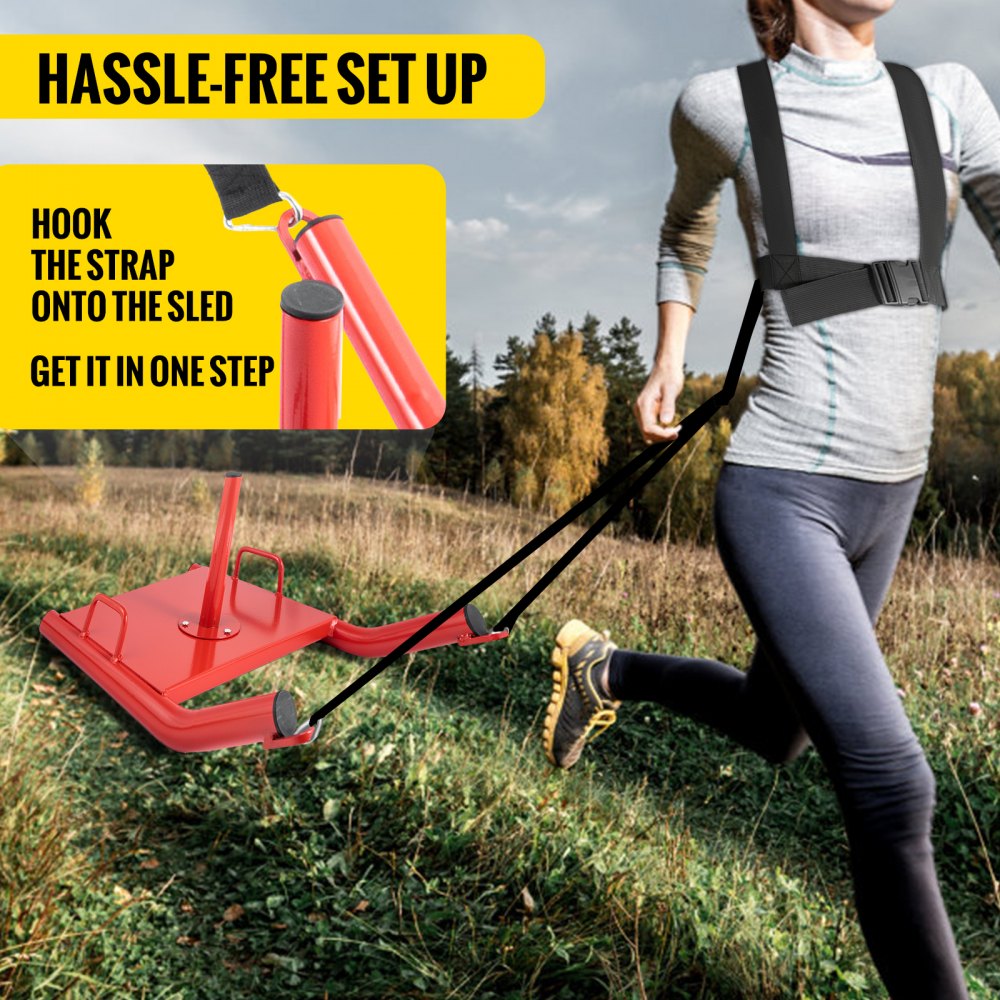 Weight Sled Push Pull Heavy High Training Sled Drag Fitness HD Power Speed Training Sled for Athletic Exercise and Fitness Strength Training ( Red )