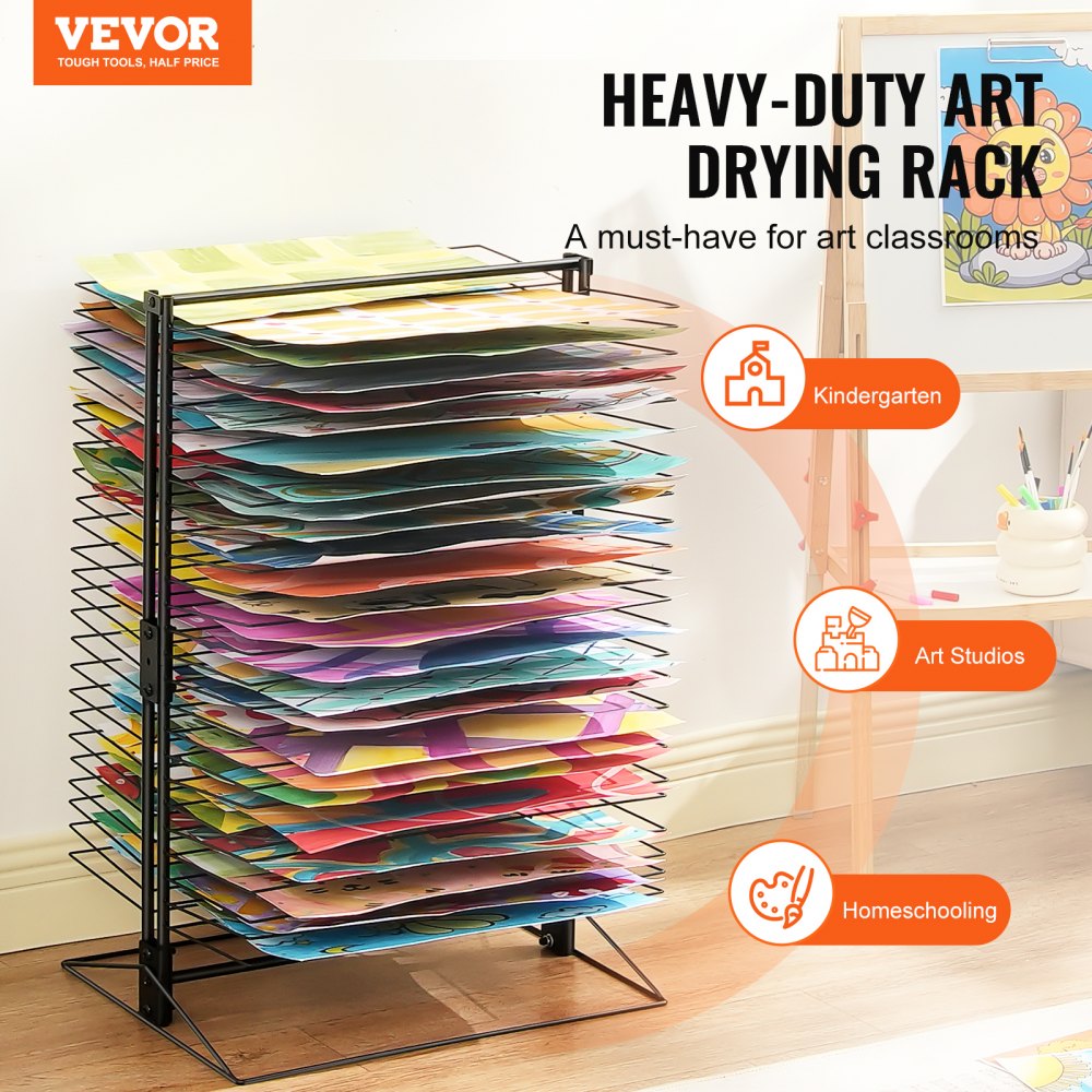 Bostome Art Drying Rack with 50 removable shelves for efficient drying in classrooms and studios.