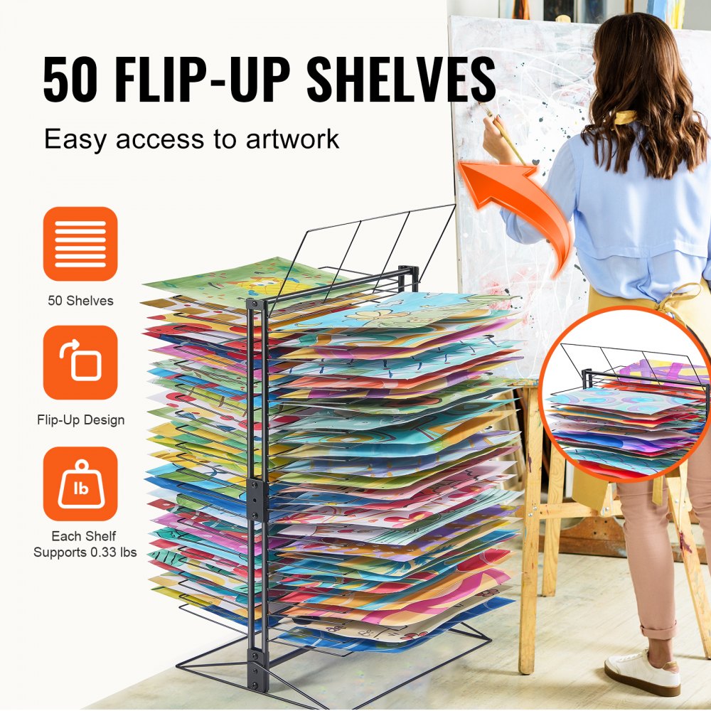Bostome Art Drying Rack with 50 removable shelves for efficient drying in classrooms and studios.