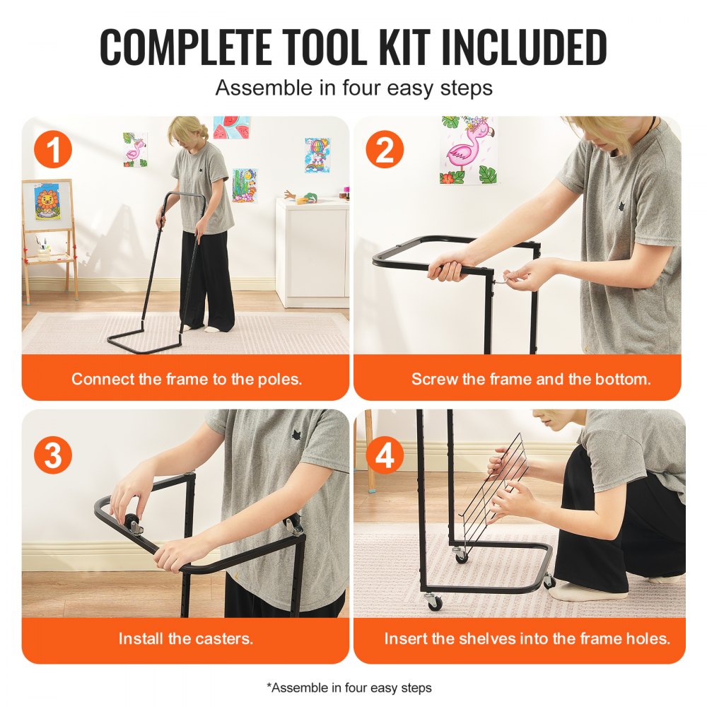 Black art drying rack with 25 removable shelves and wheels for easy mobility.