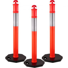 Three 44-inch orange PE traffic delineator posts with reflective collars and black rubber bases.