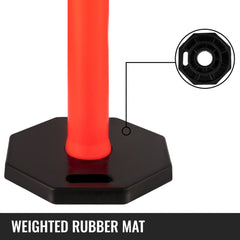 4Pack Traffic Delineator Posts 44 Inch Height, PE Delineator Post Kit 10 inch Reflective Band, Orange Delineator Cones with Rubber Base 16 inch for Construction Sites, Facility Management etc.