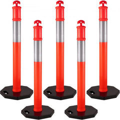 5Pack Delineator Posts 44 Inch Height, Orange PE Delineator Post Kit 10 inch Reflective Band, Traffic Delineator Posts with Rubber Base 16 inch for Construction Sites, Facility Management etc.