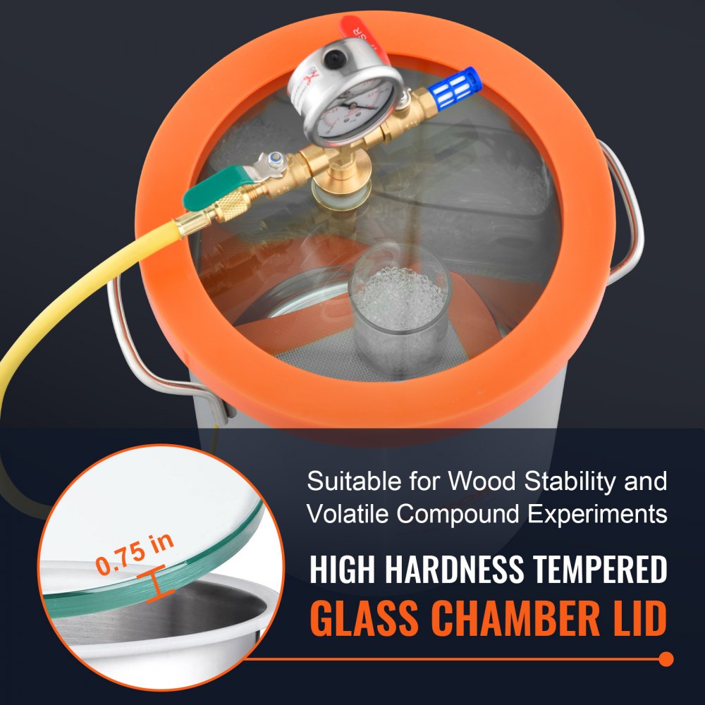 3 Gallon Vacuum Chamber, Upgraded Tempered Glass Lid Vacuum Degassing Chamber, 304 Stainless Steel Chamber, for Stabilizing Wood, Resin Degassing, Silicone Degassing and Plaster Degassing