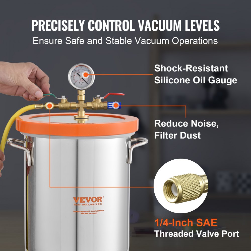 3 Gallon Vacuum Chamber, Upgraded Tempered Glass Lid Vacuum Degassing Chamber, 304 Stainless Steel Chamber, for Stabilizing Wood, Resin Degassing, Silicone Degassing and Plaster Degassing