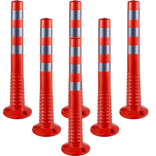 Six orange 30-inch PU traffic delineator posts with reflective bands for visibility.