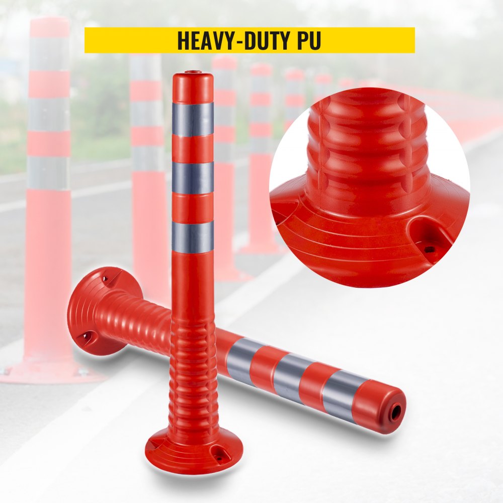 Bostome 6-pack of 30-inch orange PU traffic delineator posts with reflective bands.