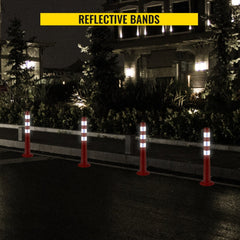 Bostome 6-pack of 30-inch orange PU traffic delineator posts with reflective bands.