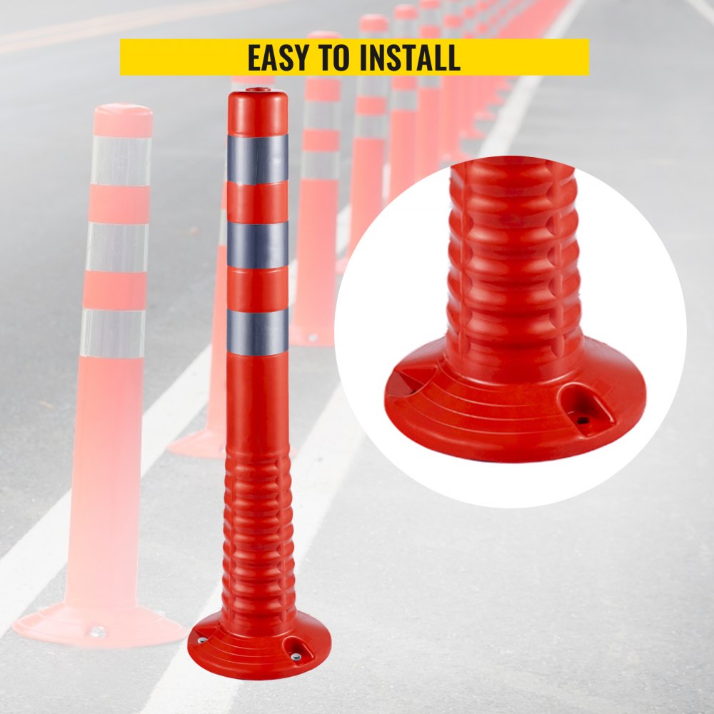 Orange 30-inch PU traffic delineator posts with reflective bands for visibility and durability.