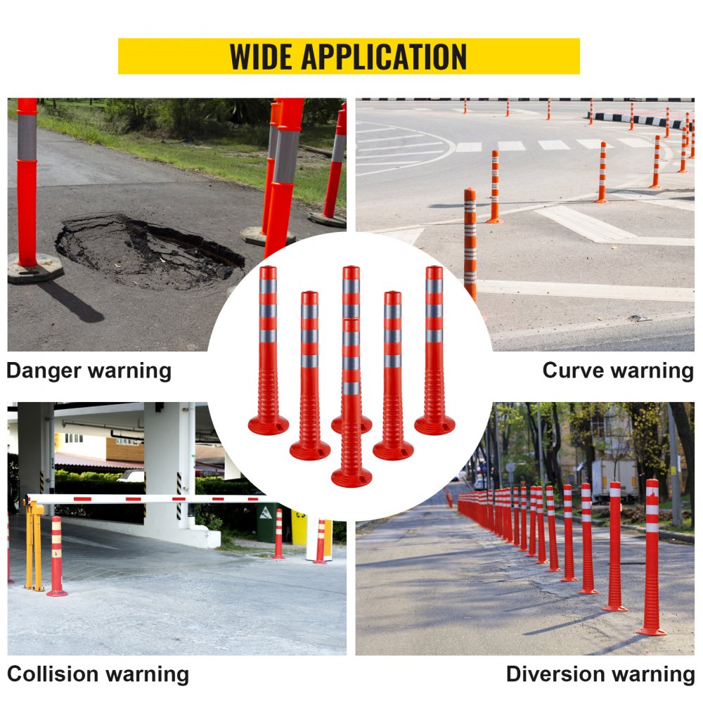 Orange 30-inch PU traffic delineator posts with reflective bands for visibility and durability.