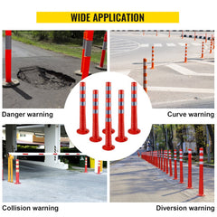 Orange 30-inch PU traffic delineator posts with reflective bands for visibility and durability.