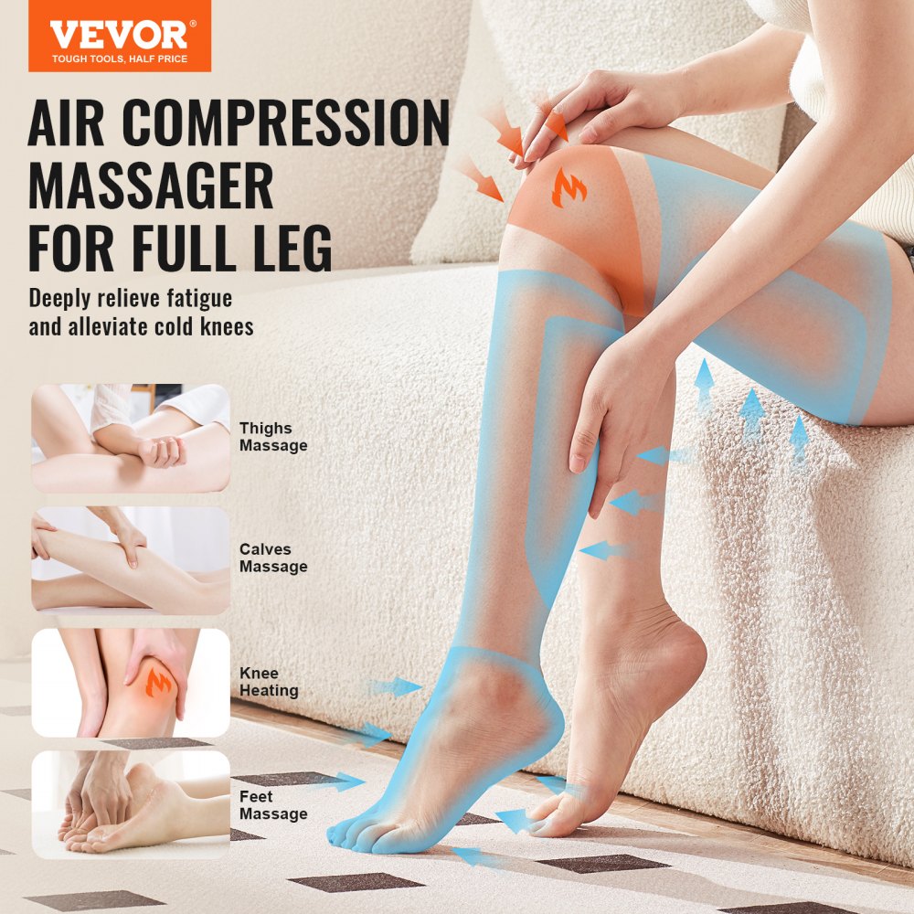 Full Leg Massager, Air Compression Leg Massager for Foot Calf Thigh Knee, 2 Knee Heating Levels, 3 Modes & 3 Intensities, Leg Compression Massage Boots for Circulation, Swelling and Pain Relief