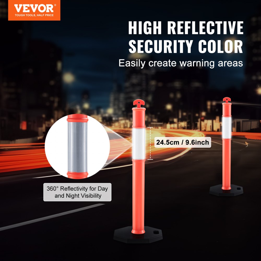 Traffic Delineator Post Cones, 2 Pack, Traffic Safety Delineator Barrier with 16.93 x 16.93 in Rubber Base, for Traffic Control Warning Outdoor Indoor Use Parking Lot Construction Caution Roads