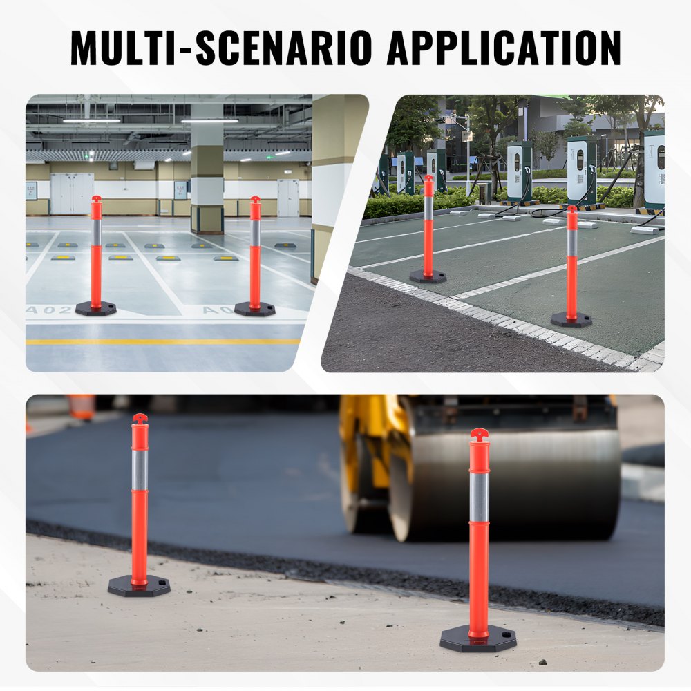 Traffic Delineator Post Cones, 2 Pack, Traffic Safety Delineator Barrier with 16.93 x 16.93 in Rubber Base, for Traffic Control Warning Outdoor Indoor Use Parking Lot Construction Caution Roads