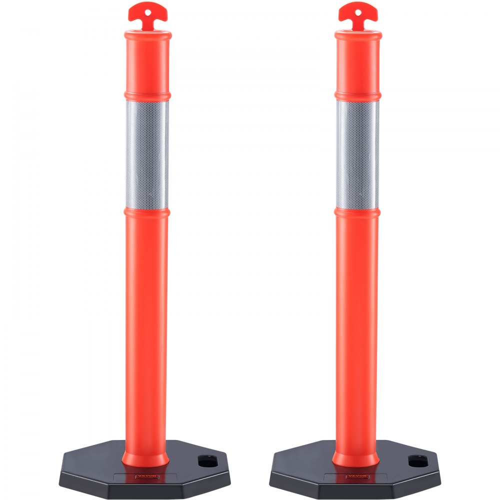 Traffic Delineator Post Cones, 2 Pack, Traffic Safety Delineator Barrier with 16.93 x 16.93 in Rubber Base, for Traffic Control Warning Outdoor Indoor Use Parking Lot Construction Caution Roads