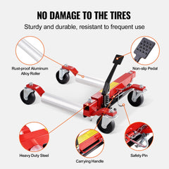 Wheel Dolly Heavy Duty Vehicle Positioning Tire Jack Car Lifter 1500 Lbs