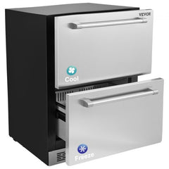 24 inch Undercounter Refrigerator, 2 Drawer Refrigerator with Different Temperature, 4.87 Cu.ft. Capacity, Waterproof Indoor and Outdoor Under Counter Freezer Fridge for Home and Commercial Use