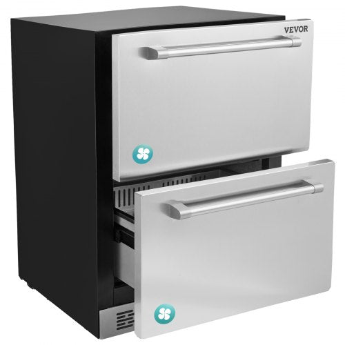 24" Undercounter Refrigerator, 2 Drawer Built-in Beverage Refrigerator with Touch Panel, 5.12 Cu.ft. Capacity, Waterproof Indoor and Outdoor Under Counter Fridge for Home and Commercial Use