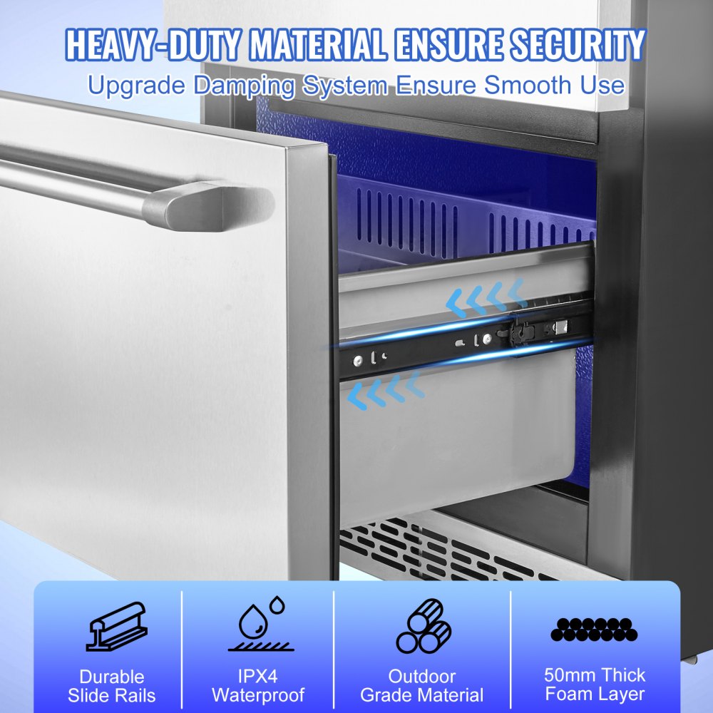24" Undercounter Refrigerator, 2 Drawer Built-in Beverage Refrigerator with Touch Panel, 5.12 Cu.ft. Capacity, Waterproof Indoor and Outdoor Under Counter Fridge for Home and Commercial Use