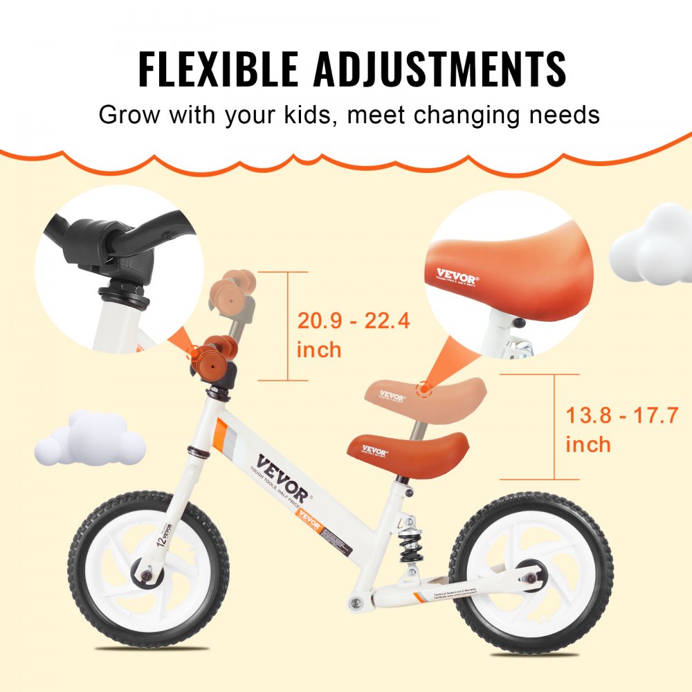 Bostome 12" carbon steel kids balance bike with adjustable seat and handlebar for ages 1-5.