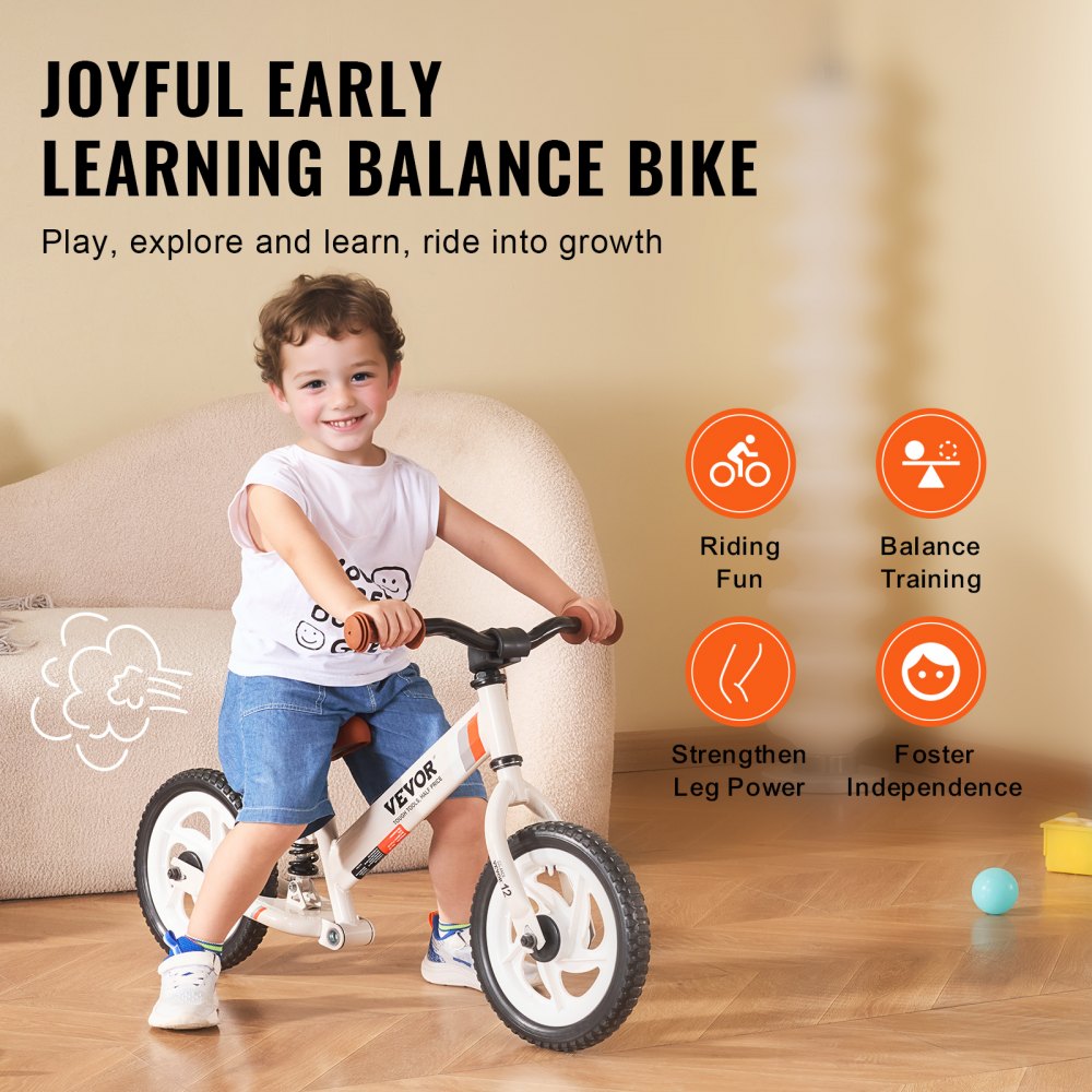 Bostome 12" carbon steel kids balance bike with adjustable seat and handlebar for ages 1-5.