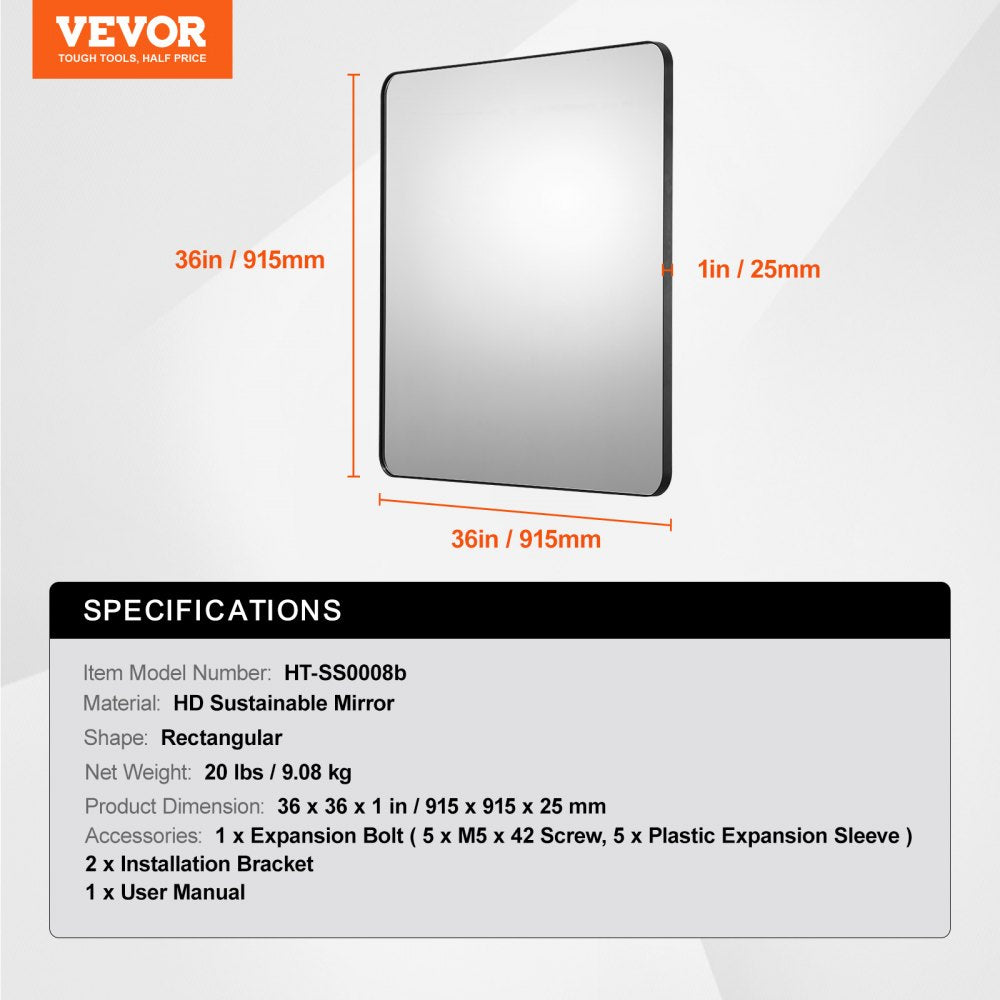 Square wall mirror with a brushed aluminum frame and Z-shaped wall bracket for easy mounting.