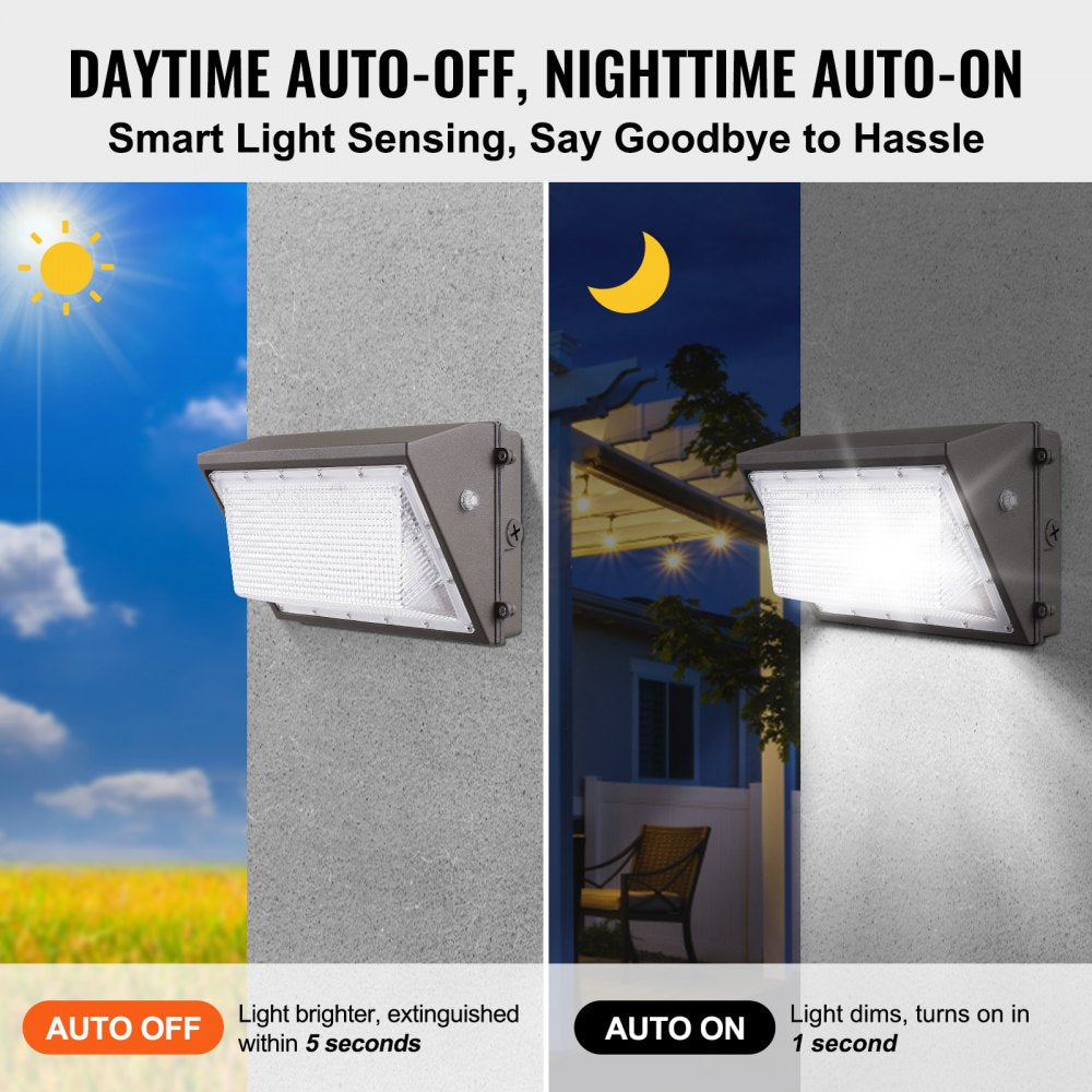 2PCs LED Wall Pack Lights, 100W 10800LM, 5000K Commercial Outdoor Lights Security Lighting Fixture, with Intelligent Light Sensing 180 LED beads Energy Saving for Garages Yards, IP65 Waterproof