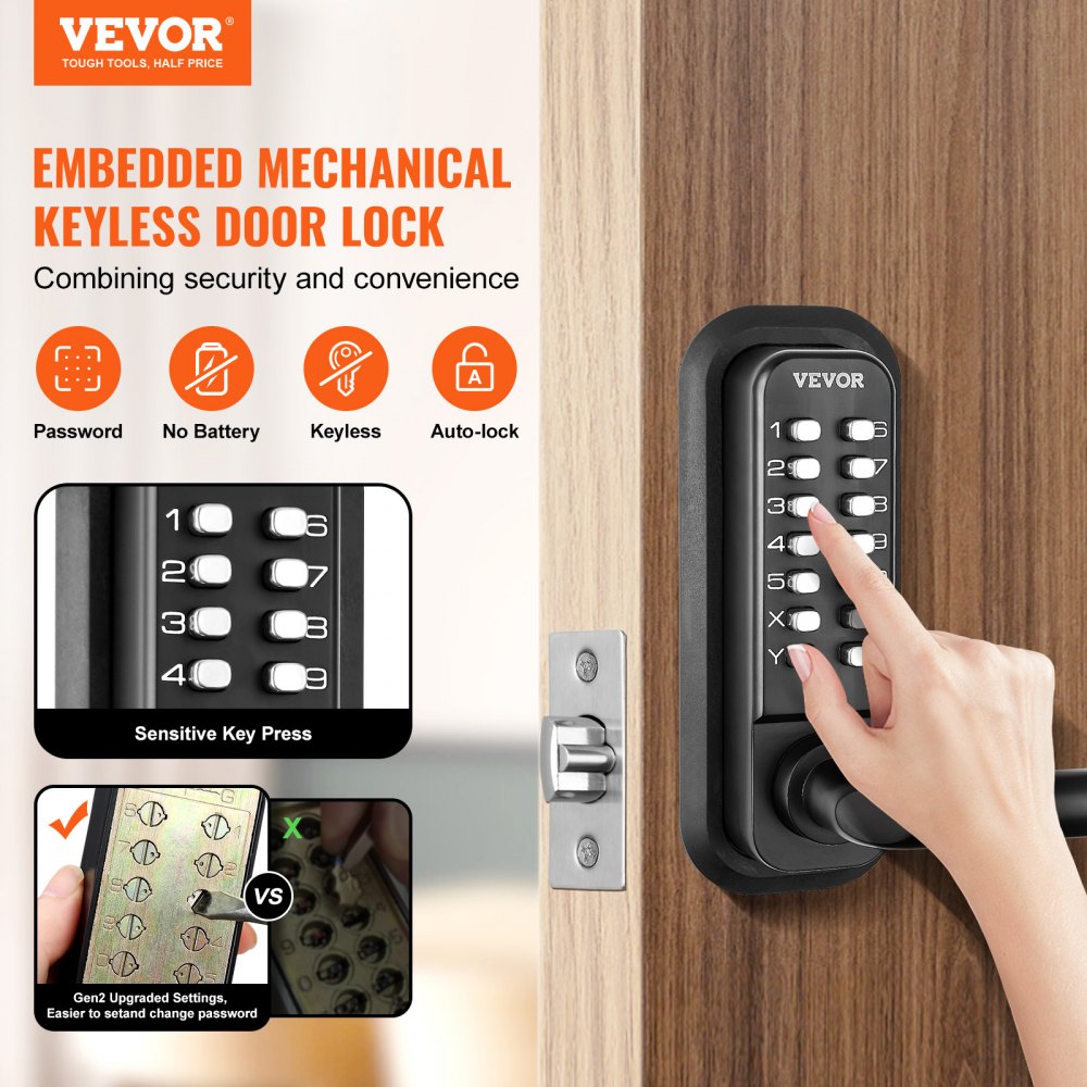 Mechanical Keyless Entry Door Lock, 14 Digit Keypad, Embedded Outdoor Gate Door Locks Set with Keypad and Handle, Water-proof Zinc Alloy, Easy to Install, for Garden, Garage, Yard, Storage Shed