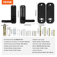 Mechanical Keyless Entry Door Lock, 14 Digit Keypad, Embedded Outdoor Gate Door Locks Set with Keypad and Handle, Water-proof Zinc Alloy, Easy to Install, for Garden, Garage, Yard, Storage Shed