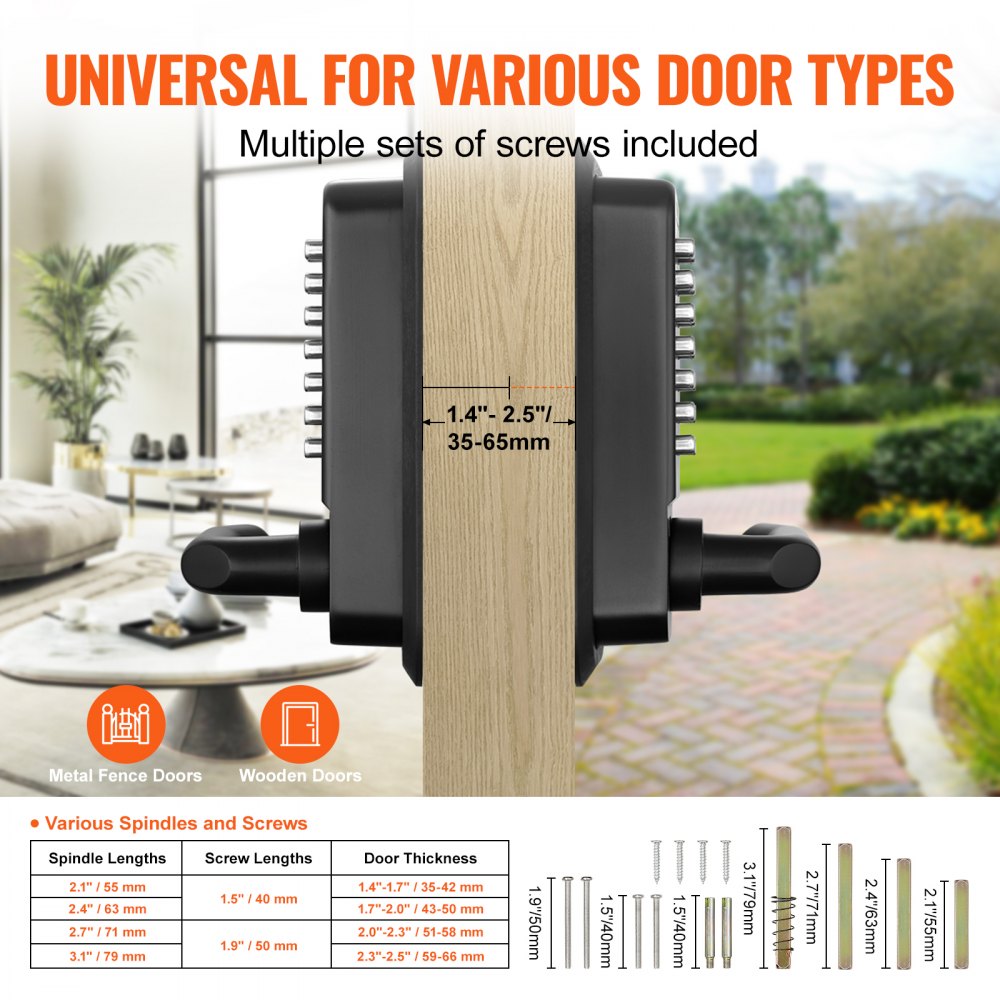 Mechanical Keyless Entry Door Lock, 14 Digit Keypad, Double-sided Embedded Outdoor Gate Door Locks Set with Handle and Keypad, Water-proof Zinc Alloy, Easy to Install, for Yard, Garden, Garage