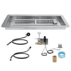 24 x 8 inch Drop-in Fire Pit Pan, Rectangular Stainless Steel Fire Pit Burner Kit, Natural & Propane Gas Fire Pan 120,000 BTU with H-Burner for Indoor or Outdoor Use