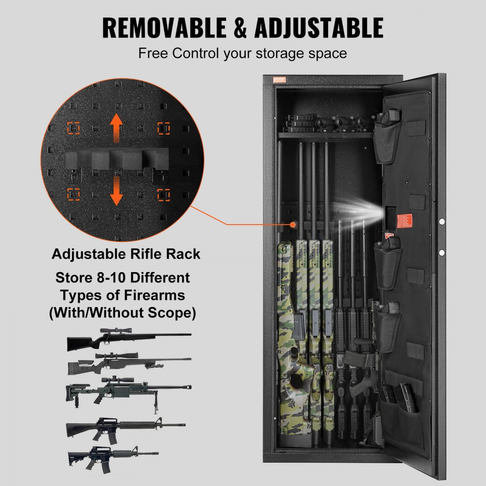 8-10 Rifles Gun Safe, Rifle Safe with Lock & Digital Keypad, Quick Access Tall Gun Storage Cabinet with Removable Shelf, Rifle Cabinet for Home Rifle and Shotguns