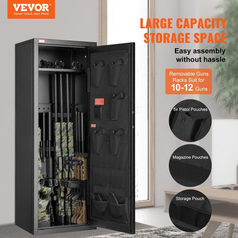 10-12 Rifles Gun Safe, Rifle Safe with Lock & Digital Keypad, Quick Access Tall Gun Storage Cabinet with Removable Shelf, Rifle Cabinet for Home Rifle and Shotguns