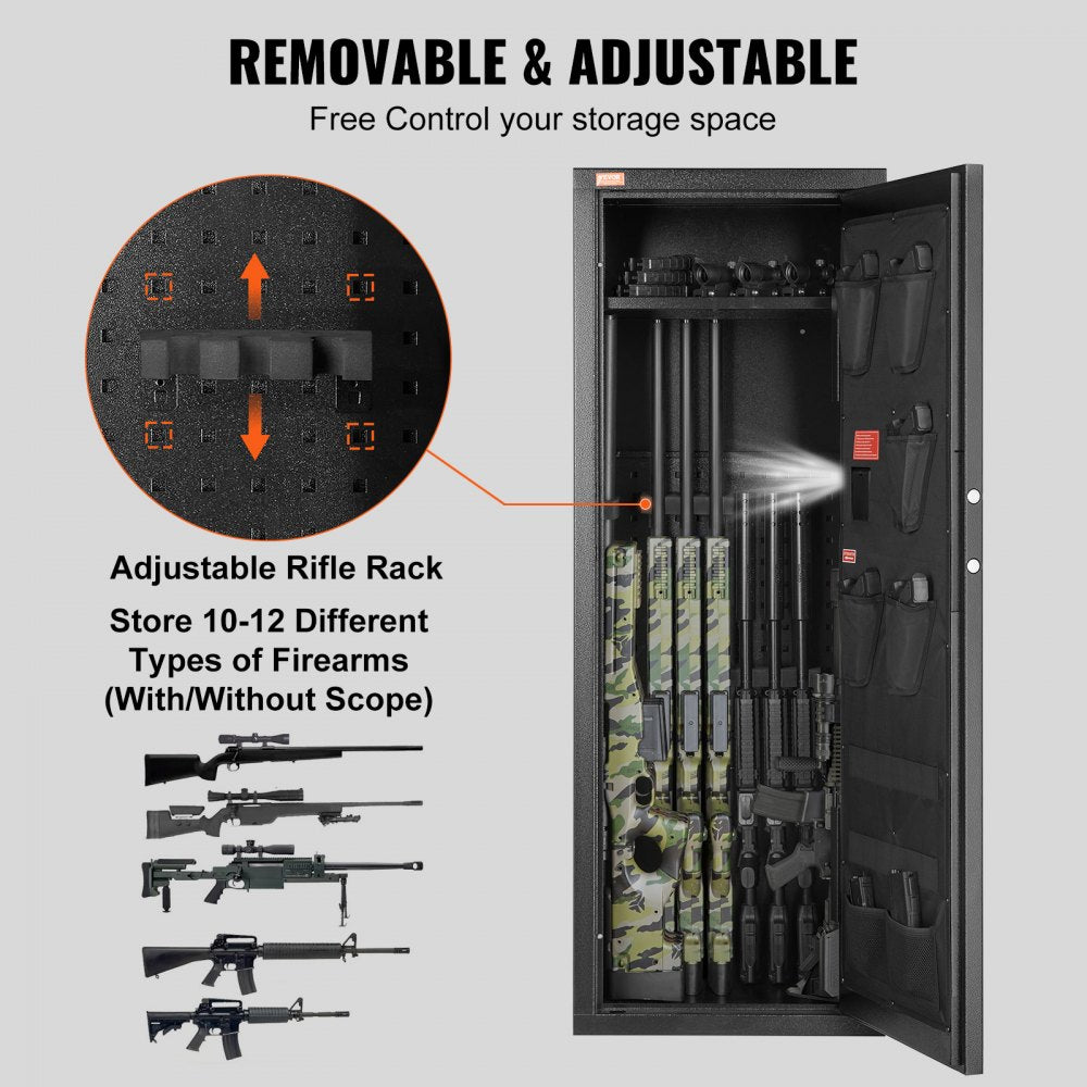 10-12 Rifles Gun Safe, Rifle Safe with Lock & Digital Keypad, Quick Access Tall Gun Storage Cabinet with Removable Shelf, Rifle Cabinet for Home Rifle and Shotguns