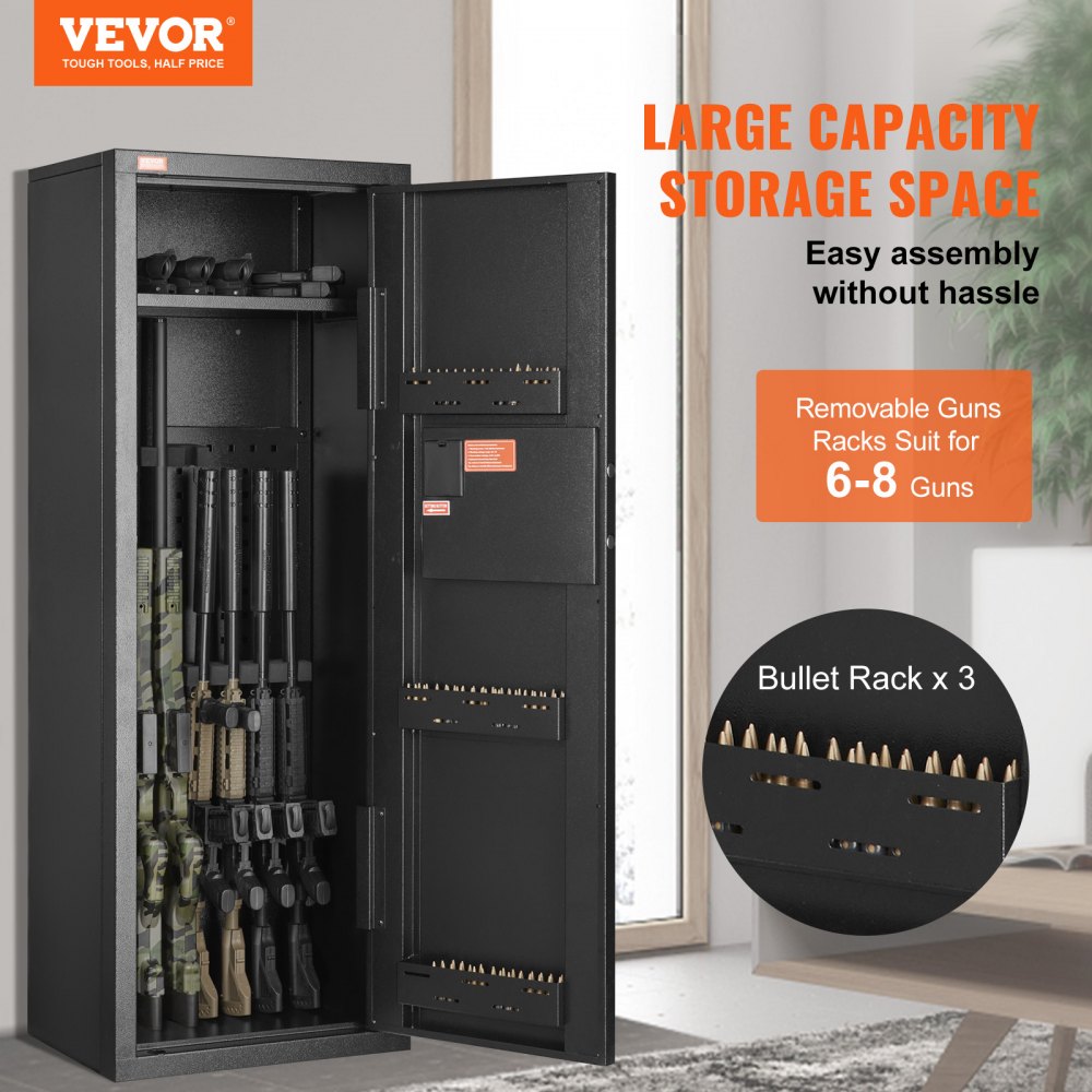 6-8 Rifles Gun Safe, Rifle Safe with Lock & Digital Keypad, Quick Access Tall Gun Storage Cabinet with Removable Shelf, Rifle Cabinet for Home Rifle and Shotguns