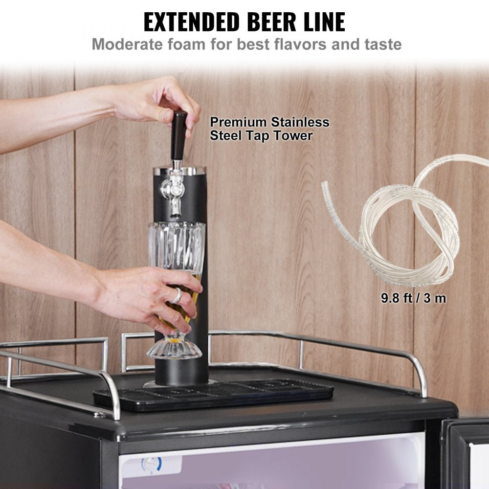 Beer Kegerator, Single Tap Draft Beer Dispenser, Full Size Keg Refrigerator With Shelves, CO2 Cylinder, Drip Tray & Rail, 32°F- 50°F Temperature Control, Holds 1/6, 1/4, 1/2 Barrels, Black