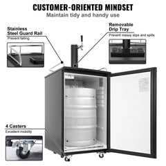 Beer Kegerator, Single Tap Draft Beer Dispenser, Full Size Keg Refrigerator With Shelves, CO2 Cylinder, Drip Tray & Rail, 32°F- 50°F Temperature Control, Holds 1/6, 1/4, 1/2 Barrels, Black