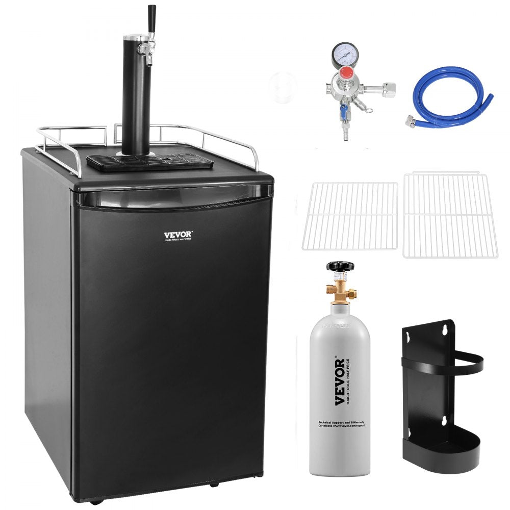 Beer Kegerator, Single Tap Draft Beer Dispenser, Full Size Keg Refrigerator With Shelves, CO2 Cylinder, Drip Tray & Rail, 32°F- 50°F Temperature Control, Holds 1/6, 1/4, 1/2 Barrels, Black