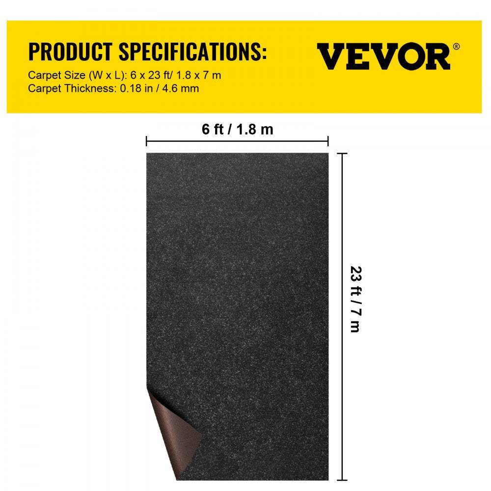 Boat Carpet, 6 ft x 23 ft Marine Carpet for Boats, Waterproof Black Indoor Outdoor Carpet with Marine Backing Anti-Slide Marine Grade Boat Carpet Cuttable Easy to Clean Patio Rugs Deck Rug