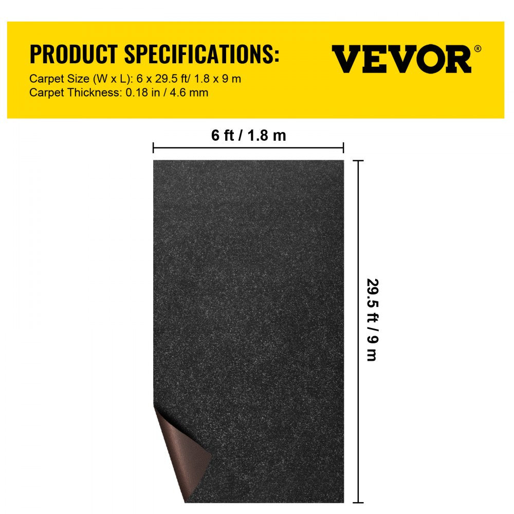 Boat Carpet, 6 ft x 29.5 ft Marine Carpet for Boats, Waterproof Black Indoor Outdoor Carpet with Marine Backing Anti-Slide Marine Grade Boat Carpet Cuttable Easy to Clean Patio Rugs Deck Rug