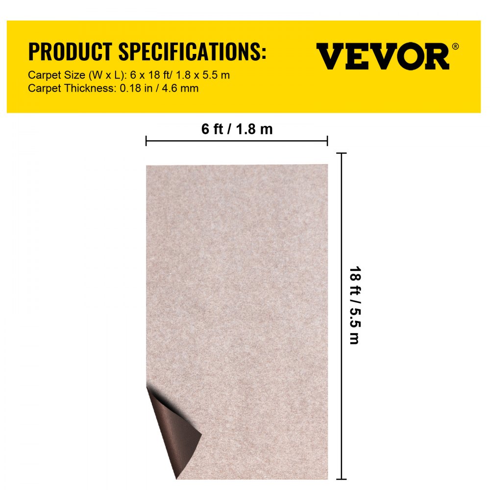 Boat Carpet, 6 ft x 18 ft Marine Carpet for Boats, Waterproof Light Brown Carpet with Marine Backing Anti-Slide Marine Grade Boat Carpet Cuttable Easy to Clean Patio Rugs Deck Rug