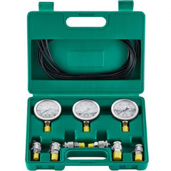 Bostome Hydraulic Pressure Test Kit with three gauges, six couplings, and durable hoses.