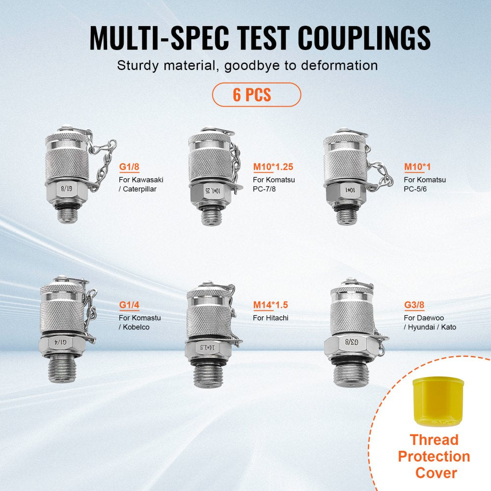 Bostome Hydraulic Pressure Test Kit with three gauges and six couplings for precise testing.