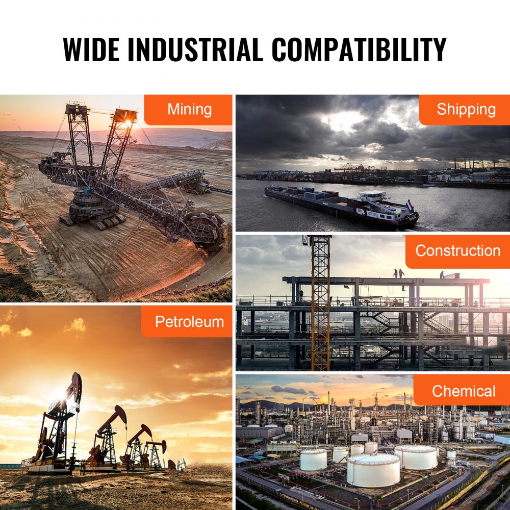 Infographic showing wide industrial compatibility of hydraulic test kit in mining, shipping, petroleum, construction, and chemical sectors.