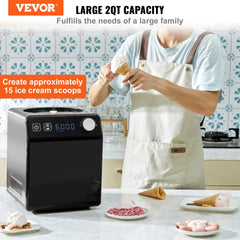 Upright Automatic Ice Cream Maker with Built-in Compressor, 2 Quart No Pre-freezing Fruit Yogurt Machine, Stainless Steel Electric Sorbet Maker, 4 Modes Gelato Maker with Digital Display & Timer